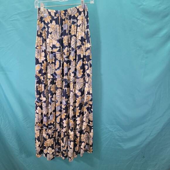 Floral Maxi Skirt By Minkpink X-Small Blue & Yellow Tiered Design Australian Bra - Picture 1 of 10